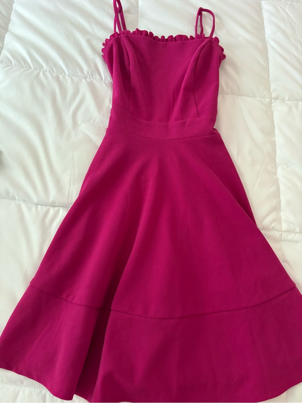 Francesca's Collections Fuchsia Ruffle-Trim Midi Dress